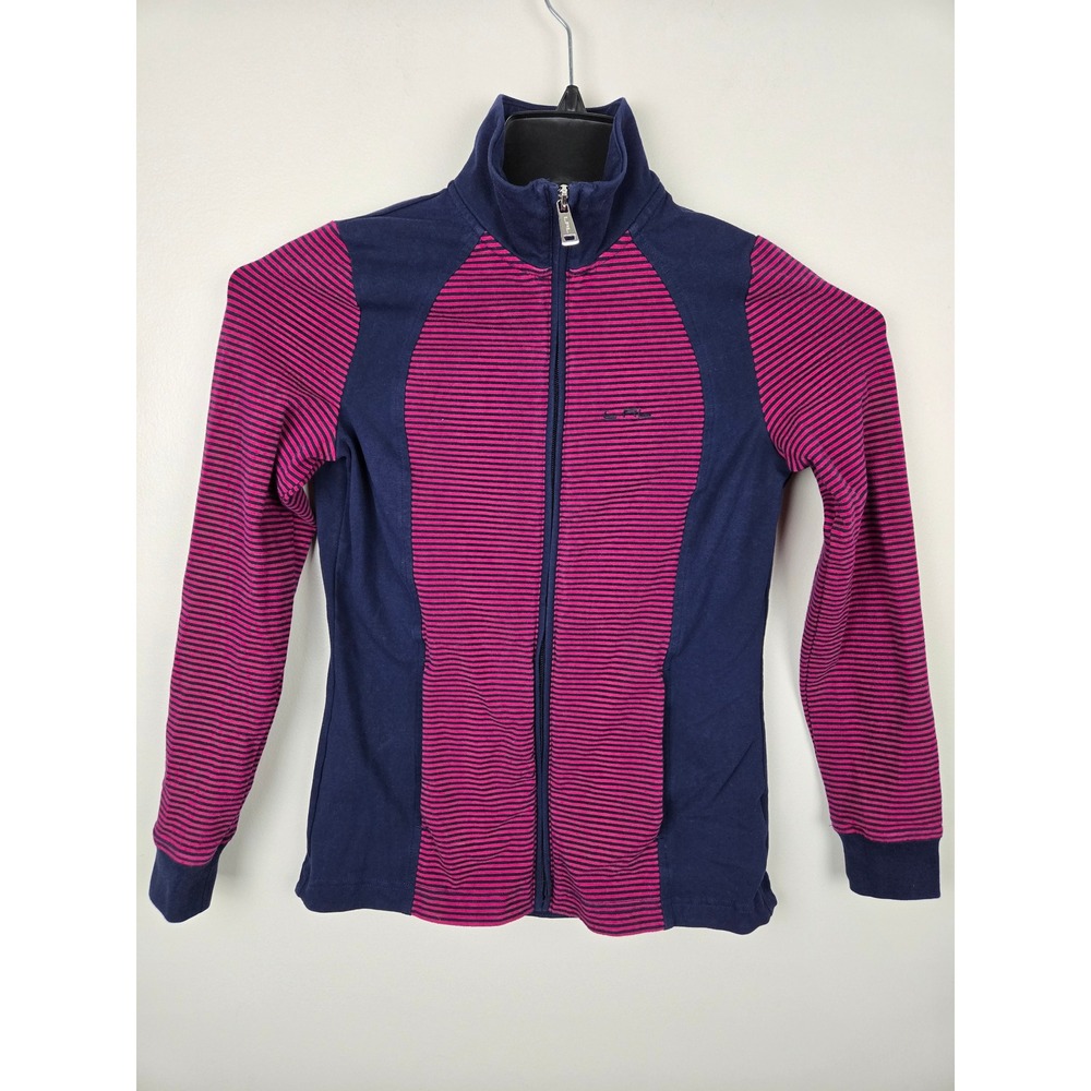 L RL Lauren Active Petite Zip Up‎ Jacket Navy Pink Stripe Athletic Women's PXS